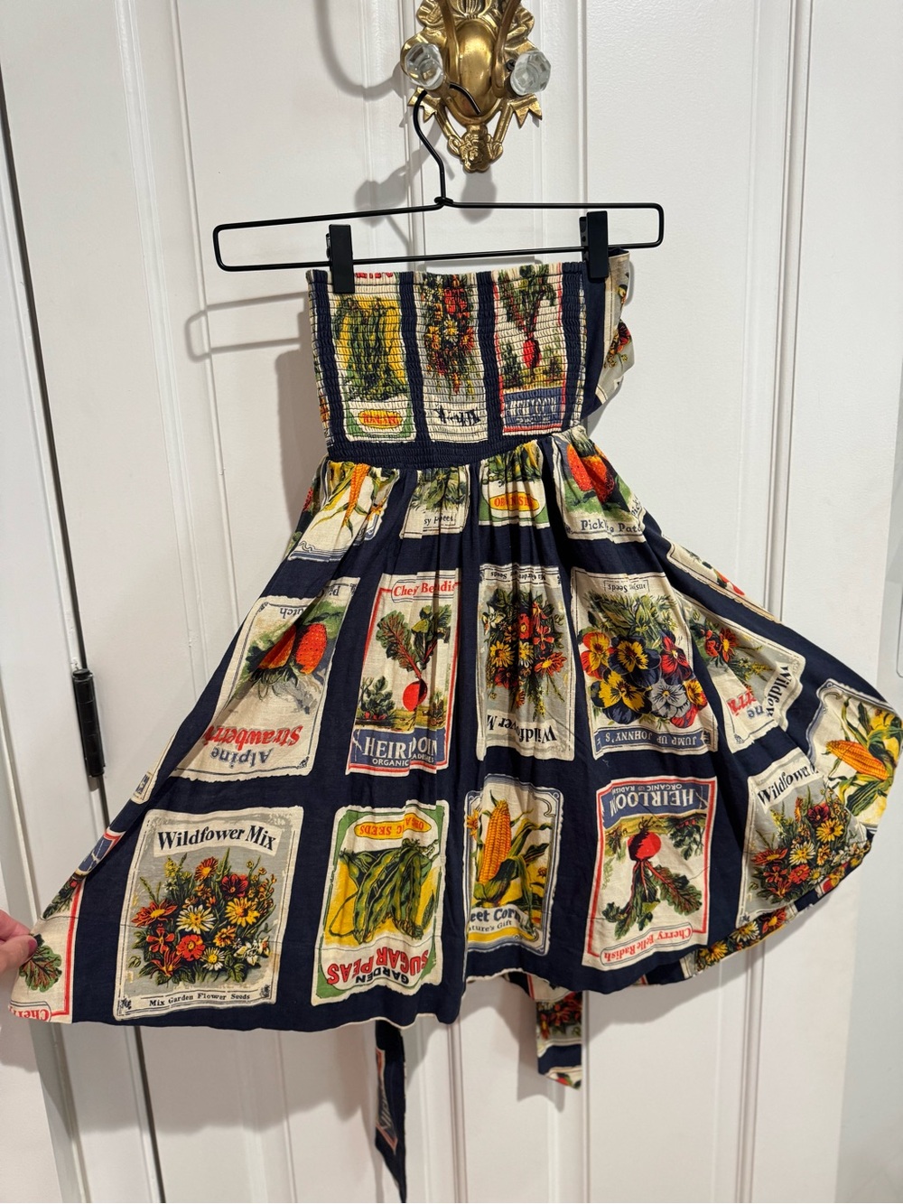 Urban Outfitters smocked strapless mini dress. Navy vintage farmers market